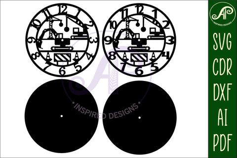 construction vehicles wall clock laser cut files, SVG file SVG APInspireddesigns 