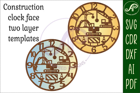 construction vehicles wall clock laser cut files, SVG file SVG APInspireddesigns 