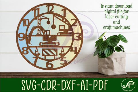 construction vehicles wall clock laser cut files, SVG file SVG APInspireddesigns 