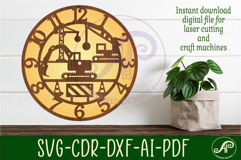 construction vehicles wall clock laser cut files, SVG file SVG APInspireddesigns 