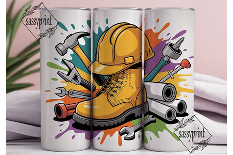 Construction Work Boots Tumbler Wrap Sublimation sassyprint 