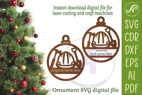 Construction Worker Christmas Ornament Laser Cut SVG APInspireddesigns 