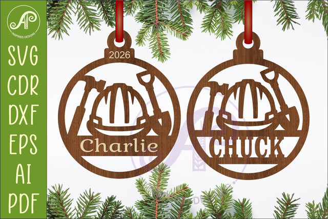 Construction Worker Christmas Ornament Laser Cut SVG APInspireddesigns 