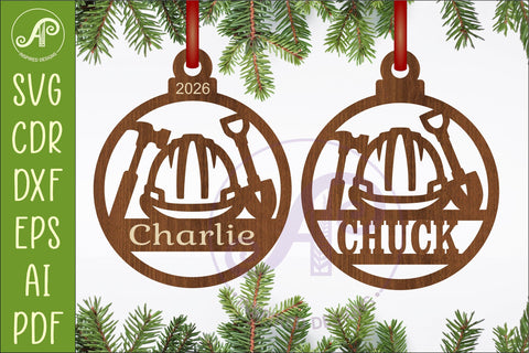 Construction Worker Christmas Ornament Laser Cut SVG APInspireddesigns 