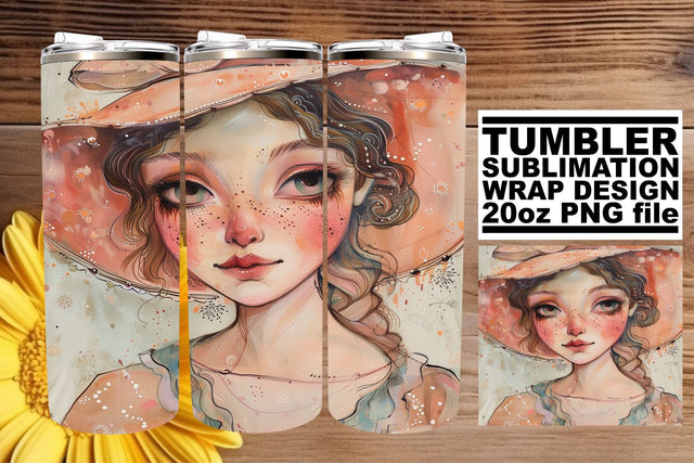 Contemporary Watercolor Lady Tumbler Wrap - Sublimation 20oz Sublimation afrosvg 