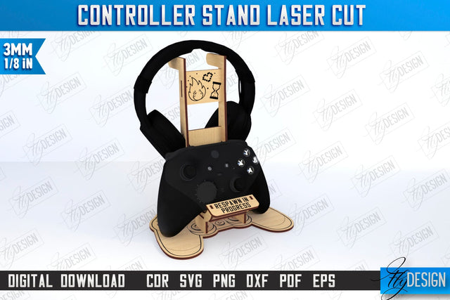Controller Stand Laser Cut | Controller Holder | Gamer Design | Gamepad Holder | Controller and Headphone Stand | CNC File SVG Fly Design 