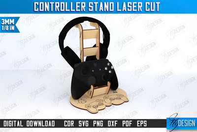 Controller Stand Laser Cut | Controller Holder | Gamer Design | Gamepad Holder | Controller and Headphone Stand | CNC File SVG Fly Design 