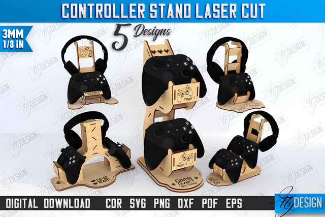 Controller Stands Laser Cut Bundle | Controller Holders | Gamer Design | Gamepad Holders | Controller and Headphone Stands | CNC Files SVG Fly Design 