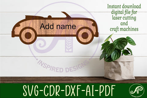 Convertible car two layer wall name sign SVG APInspireddesigns 