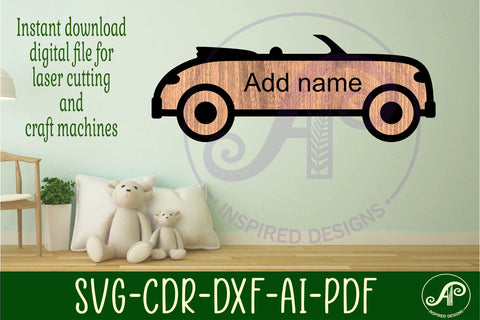 Convertible car two layer wall name sign SVG APInspireddesigns 