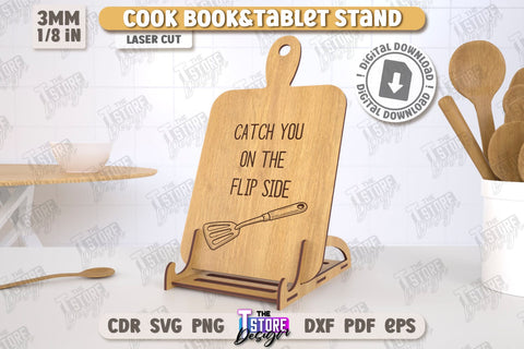 Cook Book Stand Laser Cut Bundle | Tablet Stand | Laser Engraved | Kitchen Utensils | CNC Files SVG The T Store Design 