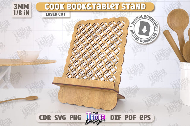 Cook Book Stand Laser Cut | Tablet Stand | Laser Engraved | Kitchen Utensils | CNC File SVG The T Store Design 