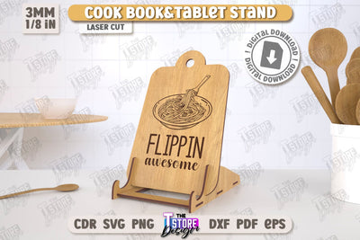 Cook Book Stand Laser Cut | Tablet Stand | Laser Engraved | Kitchen Utensils | CNC File SVG The T Store Design 