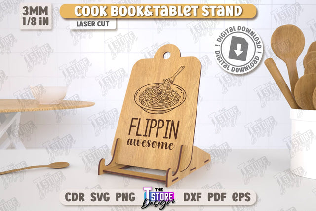 Cook Book Stand Laser Cut | Tablet Stand | Laser Engraved | Kitchen Utensils | CNC File SVG The T Store Design 
