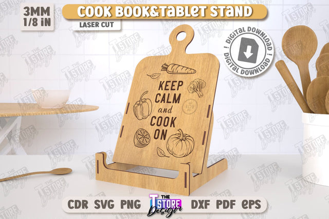 Cook Book Stand Laser Cut | Tablet Stand | Laser Engraved | Kitchen Utensils | CNC File SVG The T Store Design 