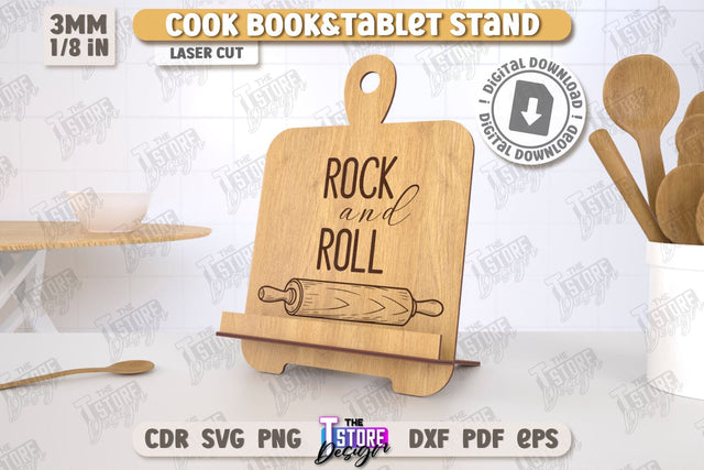 Cook Book Stand Laser Cut | Tablet Stand | Laser Engraved | Kitchen Utensils | CNC File SVG The T Store Design 