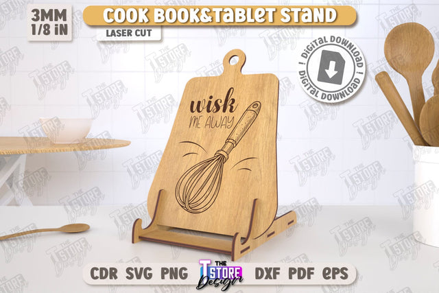 Cook Book Stand Laser Cut | Tablet Stand | Laser Engraved | Kitchen Utensils | CNC File SVG The T Store Design 
