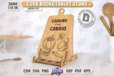 Cook Book Stand Laser Cut | Tablet Stand | Laser Engraved | Kitchen Utensils | CNC File SVG The T Store Design 