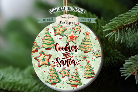 Cookies For Santa Green Holiday Round Sublimation Design PNG Sublimation Ewe-N-Me Designs 