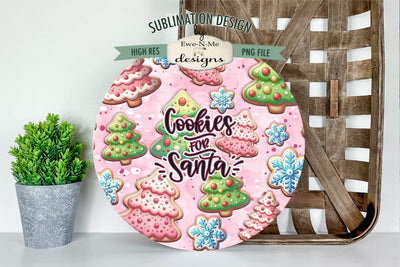 Cookies For Santa Pink Holiday Round Sublimation Design PNG Sublimation Ewe-N-Me Designs 
