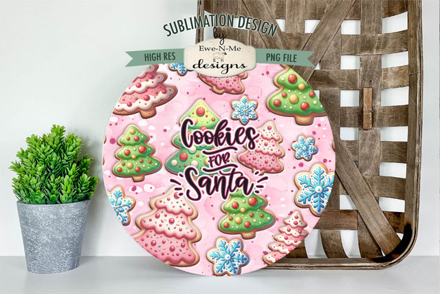 Cookies For Santa Pink Holiday Round Sublimation Design PNG Sublimation Ewe-N-Me Designs 