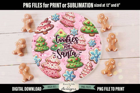 Cookies For Santa Pink Holiday Round Sublimation Design PNG Sublimation Ewe-N-Me Designs 