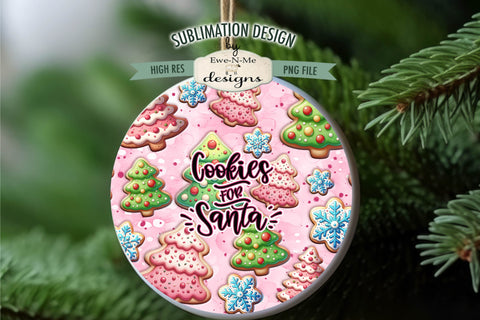 Cookies For Santa Pink Holiday Round Sublimation Design PNG Sublimation Ewe-N-Me Designs 