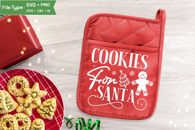 Cookies For Santa Pot Holder SVG Design, Christmas Pot Holder SVG Design, Christmas SVG, SVGs, Food & Drink, Print & Cut, Quotes and Sayings SVG DesignPlante 503 