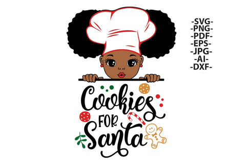 Cookies for Santa SVG Black Boy and Girl Chef Christmas Clipart Afro Kids Holiday Baking Sublimation Design Bundle PNG PDF EPS JPG DXF AI SVG 1uniqueminute 