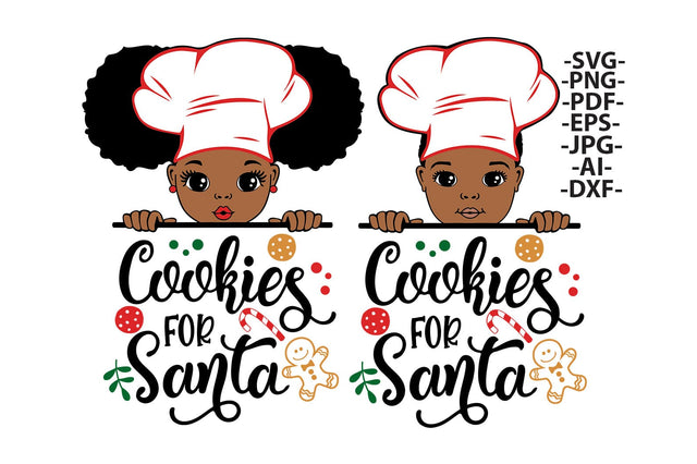 Cookies for Santa SVG Black Boy and Girl Chef Christmas Clipart Afro Kids Holiday Baking Sublimation Design Bundle PNG PDF EPS JPG DXF AI SVG 1uniqueminute 