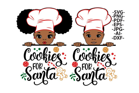 Cookies for Santa SVG Black Boy and Girl Chef Christmas Clipart Afro Kids Holiday Baking Sublimation Design Bundle PNG PDF EPS JPG DXF AI SVG 1uniqueminute 