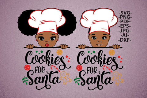 Cookies for Santa SVG Black Boy and Girl Chef Christmas Clipart Afro Kids Holiday Baking Sublimation Design Bundle PNG PDF EPS JPG DXF AI SVG 1uniqueminute 