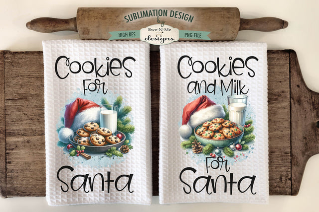 Cookies & Milk For Santa Kitchen Towel Sublimation PNG Files Sublimation Ewe-N-Me Designs 