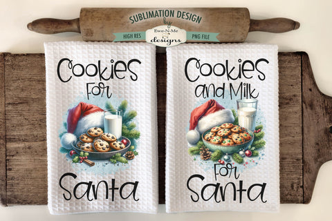 Cookies & Milk For Santa Kitchen Towel Sublimation PNG Files Sublimation Ewe-N-Me Designs 