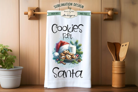 Cookies & Milk For Santa Kitchen Towel Sublimation PNG Files Sublimation Ewe-N-Me Designs 