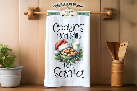 Cookies & Milk For Santa Kitchen Towel Sublimation PNG Files Sublimation Ewe-N-Me Designs 