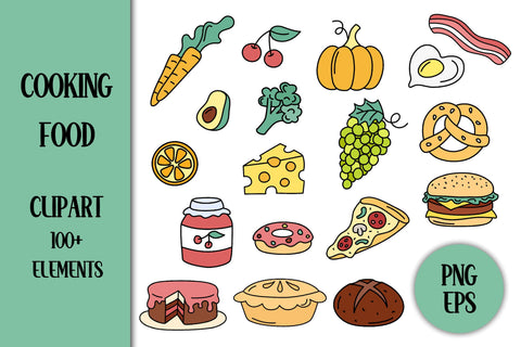 Cooking Food Clipart PNG | Meal Clip Art Bundle | Fruits, Vegetables, Fast Food, Bakery, Grocery, Dairy, Sweets / Candy Cute Doodles EPS Sublimation AnnaViolet_store 