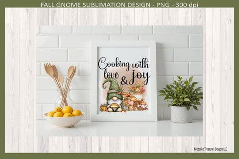 Cooking With Love and Joy, Sublimation Png, Fall Gnome, Kitchen Tea Towel, Digital Download Sublimation Keepsake Treasures Designs LLC. 