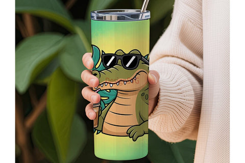 Cool Alligator Iced Coffee 20oz Tumbler Sublimation DesignSVG 
