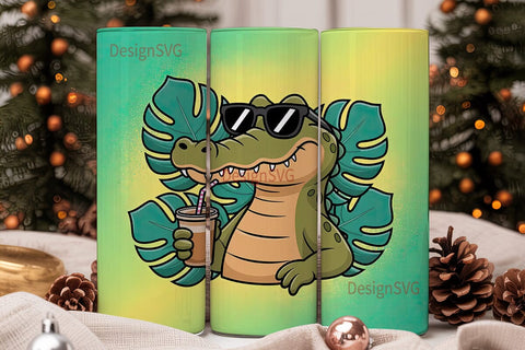 Cool Alligator Iced Coffee 20oz Tumbler Sublimation DesignSVG 