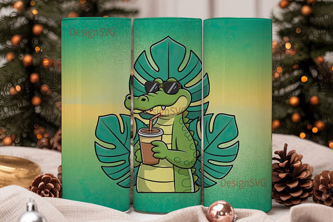Cool Alligator Iced Coffee 20oz Tumbler Sublimation DesignSVG 