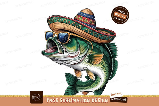 Cool Bass Fish With Sombrero Illustration Sublimation Designangry 