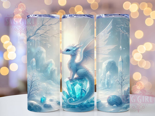 Cool Blue Ice Fantasy Dragon Tumbler, Fantasy Dragon Wrap, 20Oz Skinny Tumbler, Mythical Beast Sublimation, Ice Dragon Design, Cool Tone Tumbler, Magical Creature Wrap Sublimation SvggirlplusArt 