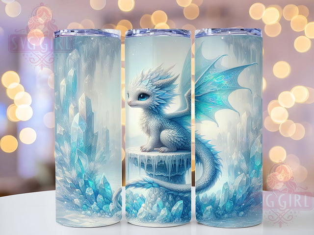 Cool Blue Ice Fantasy Dragon Tumbler, Fantasy Dragon Wrap, 20Oz Skinny Tumbler, Mythical Beast Sublimation, Ice Dragon Design, Cool Tone Tumbler, Magical Creature Wrap Sublimation SvggirlplusArt 