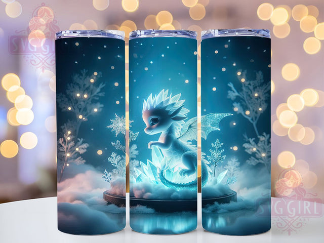 Cool Blue Ice Fantasy Dragon Tumbler, Fantasy Dragon Wrap, 20Oz Skinny Tumbler, Mythical Beast Sublimation, Ice Dragon Design, Cool Tone Tumbler, Magical Creature Wrap Sublimation SvggirlplusArt 