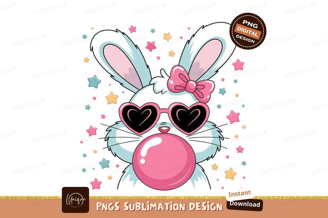 Cool Bunny With Bubblegum Pop Art Sublimation Designangry 