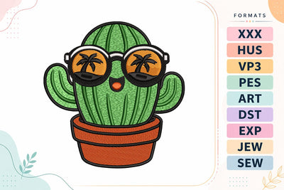 Cool Cactus with Sunglasses Cute Summer Tropical Machine Embroidery Design Embroidery/Applique DESIGNS sg embroidery 