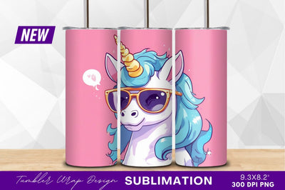 Cool cartoon unicorn with sunglasses pink background Sublimation Regulrcrative 