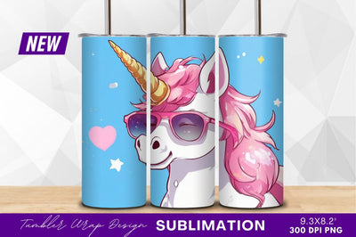 Cool cartoon unicorn with sunglasses tumbler png Sublimation Regulrcrative 