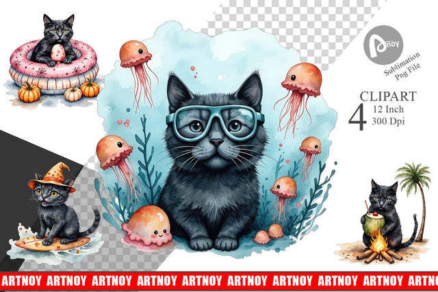 Cool Cat Summerween Clipart Sublimation artnoy 